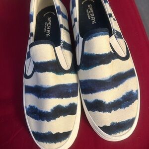 Sperry Blue and White Striped Sneakers